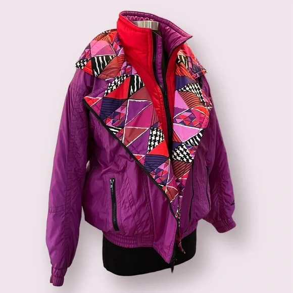 Vintage Kaelin Ski Wear Snuggler insulated jacket purple red geometric like new - Picture 2 of 16